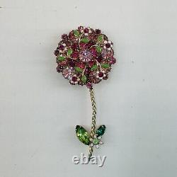 Vtg Signed Weiss Pink Rhinestones Enamel Flowers Jeweled Gold-tone Flower Brooch