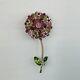 Vtg Signed Weiss Pink Rhinestones Enamel Flowers Jeweled Gold-tone Flower Brooch