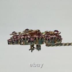 Vtg Signed Weiss Pink Rhinestones Enamel Flowers Jeweled Gold-tone Flower Brooch