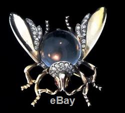 Vtg TRIFARI Jelly Belly CLEAR Lucite Sterling LARGE FLY Figural Pin Brooch