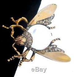 Vtg TRIFARI Jelly Belly CLEAR Lucite Sterling LARGE FLY Figural Pin Brooch