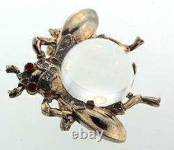 Vtg TRIFARI Jelly Belly CLEAR Lucite Sterling MEDIUM FLY Figural Pin Brooch