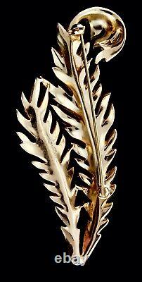 Vtg TRIFARI Large Double Feather Leaf Figural Rhinestone Brooch Pin