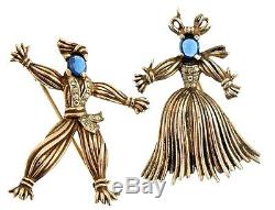 Vtg TRIFARI Sapphire Rag Doll Figural Nenette & Rintintin Sterling Brooches Pins