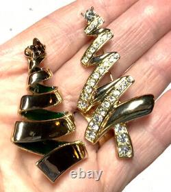 Vtg To Mod Rhinestone-Glass-Enamel Christmas Tree Brooch (13Lot) Some Signed