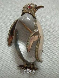 Vtg Trifari Alfred Philippe Sterling Jelly Belly Rhinestone Penguin Brooch Pin