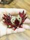 Vtg Unmarked Ruby Red AB Glass Rhinestone Double Swan Love Bird Pin Brooch