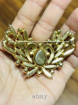 Vtg Unmarked Ruby Red AB Glass Rhinestone Double Swan Love Bird Pin Brooch