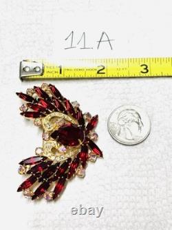 Vtg Unmarked Ruby Red AB Glass Rhinestone Double Swan Love Bird Pin Brooch