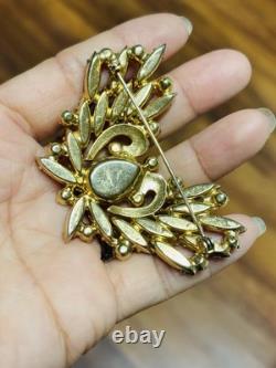 Vtg Unmarked Ruby Red AB Glass Rhinestone Double Swan Love Bird Pin Brooch