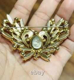 Vtg Unmarked Ruby Red AB Glass Rhinestone Double Swan Love Bird Pin Brooch