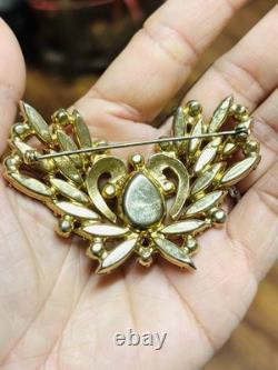 Vtg Unmarked Ruby Red AB Glass Rhinestone Double Swan Love Bird Pin Brooch