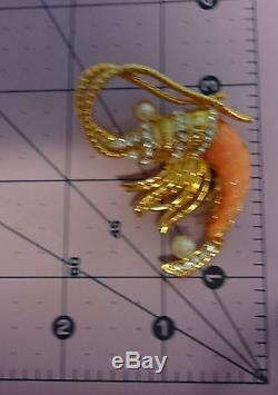 Vtg Unsigned Hattie Carnegie Rhinestone Shrimp Crawfish Crustacean Pin Brooch