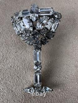 Vtg Unsigned Weiss Rhinestone Cocktail Glass & Shaker Brooch Pin Set Estate