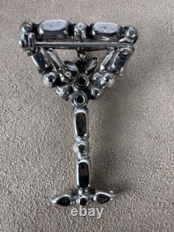 Vtg Unsigned Weiss Rhinestone Cocktail Glass & Shaker Brooch Pin Set Estate