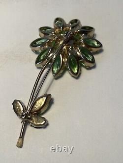 Vtg Weiss Green Rhinestone Long Stemmed Art Glass Flower Blossom Brooch Pin 3