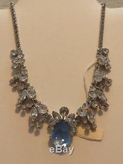 Vtg Weiss Ice Blue Glass Clear Rhinestones Necklace 2 Matching Brooches Set