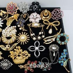 Vtg/now Brooch Pin Lot (41) Flowers Rhinestone Faux Pearl & More Gold/silvertone