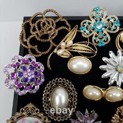 Vtg/now Brooch Pin Lot (41) Flowers Rhinestone Faux Pearl & More Gold/silvertone