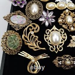Vtg/now Brooch Pin Lot (41) Flowers Rhinestone Faux Pearl & More Gold/silvertone