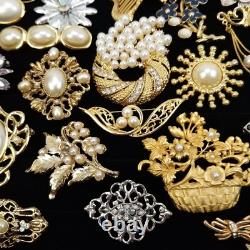 Vtg/now Brooch Pin Lot (41) Flowers Rhinestone Faux Pearl & More Gold/silvertone