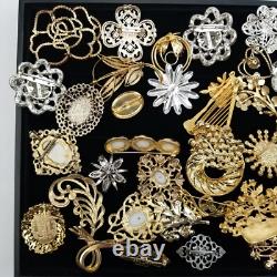 Vtg/now Brooch Pin Lot (41) Flowers Rhinestone Faux Pearl & More Gold/silvertone