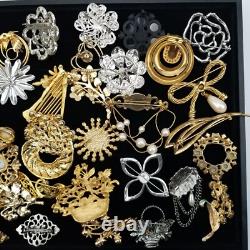 Vtg/now Brooch Pin Lot (41) Flowers Rhinestone Faux Pearl & More Gold/silvertone