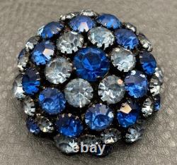 Warner Fabulous Two Tone Blue Rhinestone Dome Brooch Silver Tone