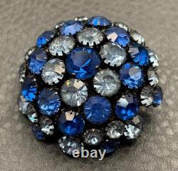 Warner Fabulous Two Tone Blue Rhinestone Dome Brooch Silver Tone