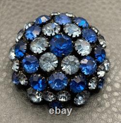 Warner Fabulous Two Tone Blue Rhinestone Dome Brooch Silver Tone