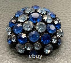 Warner Fabulous Two Tone Blue Rhinestone Dome Brooch Silver Tone
