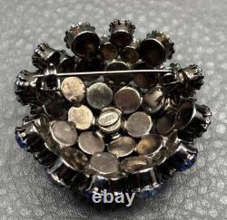 Warner Fabulous Two Tone Blue Rhinestone Dome Brooch Silver Tone