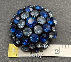 Warner Fabulous Two Tone Blue Rhinestone Dome Brooch Silver Tone