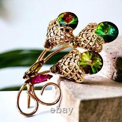 Watermelon Margarita Rhinestone Brooch Juliana Style Rivoli Gold Tone Vintage