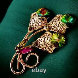 Watermelon Margarita Rhinestone Brooch Juliana Style Rivoli Gold Tone Vintage