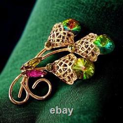 Watermelon Margarita Rhinestone Brooch Juliana Style Rivoli Gold Tone Vintage