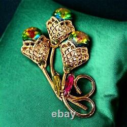 Watermelon Margarita Rhinestone Brooch Juliana Style Rivoli Gold Tone Vintage