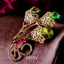 Watermelon Margarita Rhinestone Brooch Juliana Style Rivoli Gold Tone Vintage