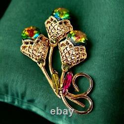 Watermelon Margarita Rhinestone Brooch Juliana Style Rivoli Gold Tone Vintage