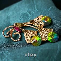 Watermelon Margarita Rhinestone Brooch Juliana Style Rivoli Gold Tone Vintage