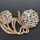 Weinberg NY Vintage Crystal Flower Brooch Double Bloom Signed