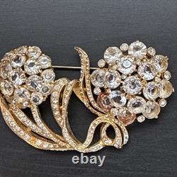 Weinberg NY Vintage Crystal Flower Brooch Double Bloom Signed