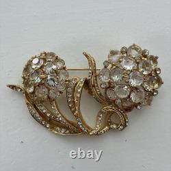 Weinberg NY Vintage Crystal Flower Brooch Double Bloom Signed