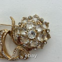 Weinberg NY Vintage Crystal Flower Brooch Double Bloom Signed