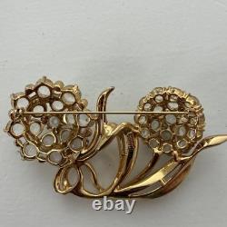 Weinberg NY Vintage Crystal Flower Brooch Double Bloom Signed