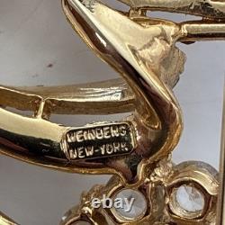 Weinberg NY Vintage Crystal Flower Brooch Double Bloom Signed