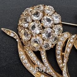 Weinberg NY Vintage Crystal Flower Brooch Double Bloom Signed