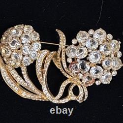Weinberg NY Vintage Crystal Flower Brooch Double Bloom Signed