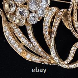 Weinberg NY Vintage Crystal Flower Brooch Double Bloom Signed