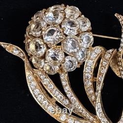 Weinberg NY Vintage Crystal Flower Brooch Double Bloom Signed Weinberg NY Vintage Crystal Flower Brooch Double Bloom Signed